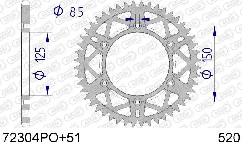 AFAM Tandwiel Achterzijde Aluminium 51T - 520 - Oranje